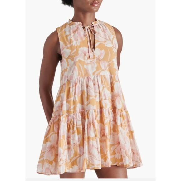 Steve Madden Dresses & Skirts - Steve Madden Cotton Babydoll Midi Dress Sz L Peachy Floral Tiered Cottage Beachy
